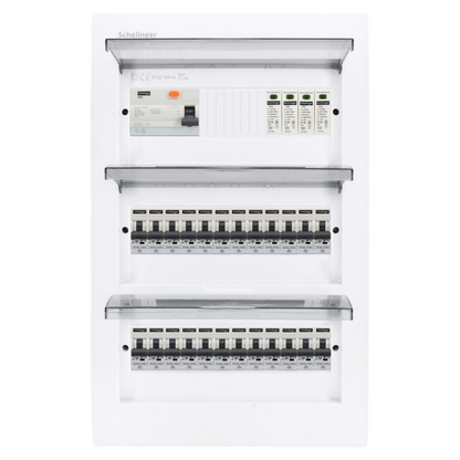 Sicherungskasten,3,4,5 Reihig, Aufputz, Unterputz, Hohlwand, verdrahtet, VDE 1 x FI 40A/30mA + 24 x 1P LS B16