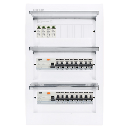 Sicherungskasten,3,4,5 Reihig, Aufputz, Unterputz, Hohlwand, verdrahtet, VDE 2 x FI 40A/30mA + 16 x 1P LS B16
