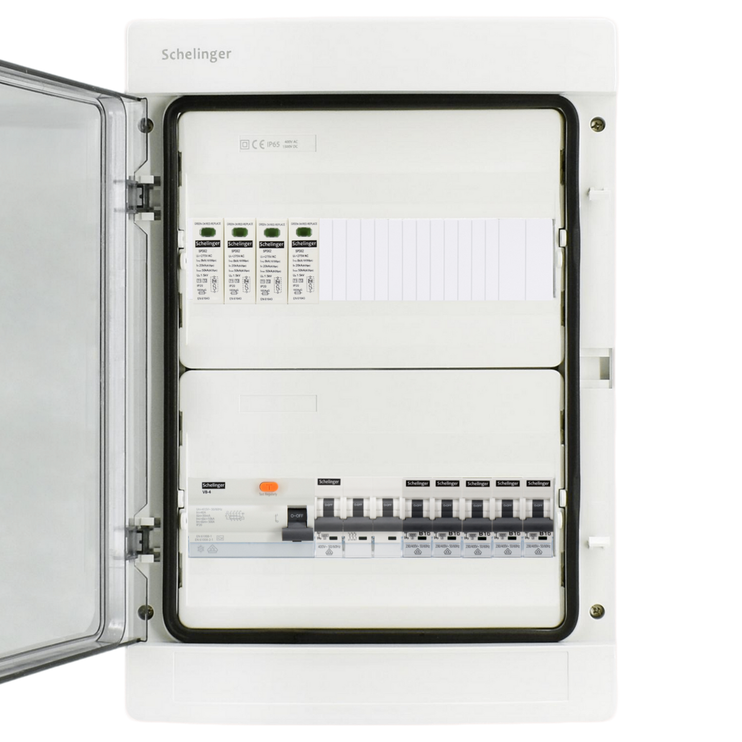 Sicherungskasten, 2,3,4,5 Reihig, Aufputz, Unterputz, Hohlwand, verdrahtet, VDE 1 x FI 40A/30mA + 1 x 3P LS B16 + 5 x 1P LS B16