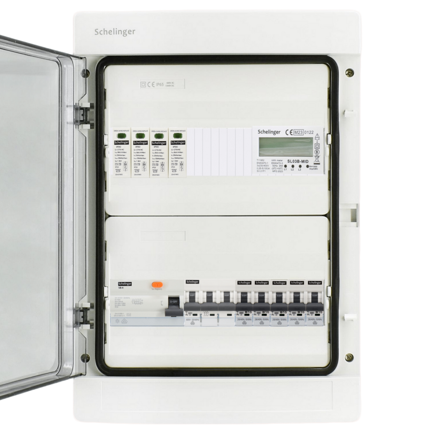 Sicherungskasten, 2,3,4,5 Reihig, Aufputz, Unterputz, Hohlwand, verdrahtet, VDE 1 x FI 40A/30mA + 1 x 3P LS B16 + 5 x 1P LS B16
