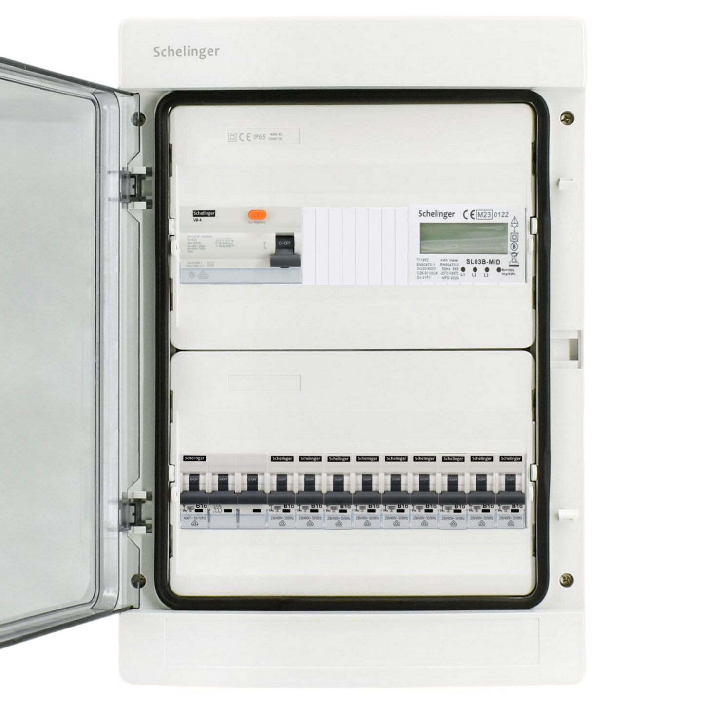 Sicherungskasten, 2,3,4,5 Reihig, Aufputz, Unterputz, Hohlwand, verdrahtet, VDE 1 x FI 40A/30mA + 1 x 3P LS B16  + 9 x 1P LS B16