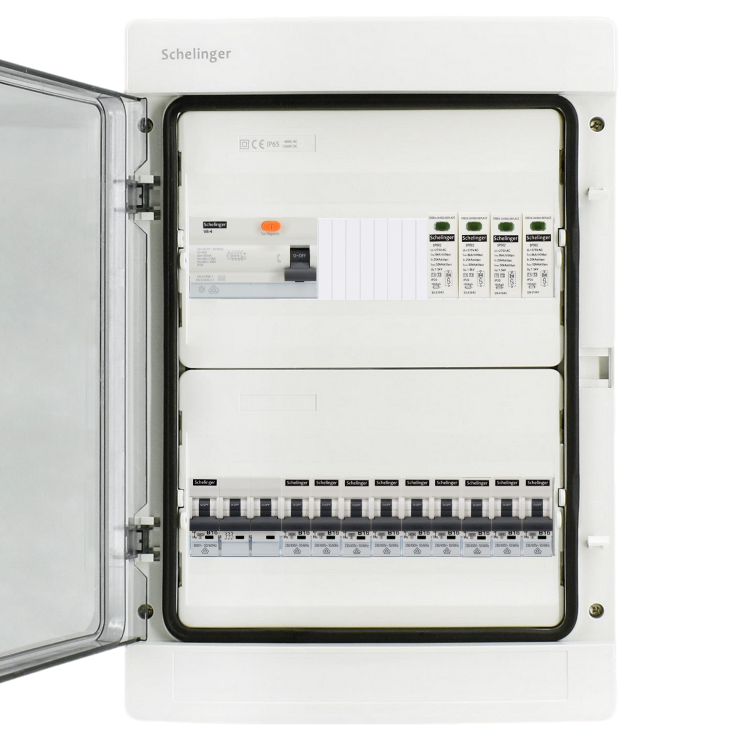 Sicherungskasten, 2,3,4,5 Reihig, Aufputz, Unterputz, Hohlwand, verdrahtet, VDE 1 x FI 40A/30mA + 1 x 3P LS B16  + 9 x 1P LS B16