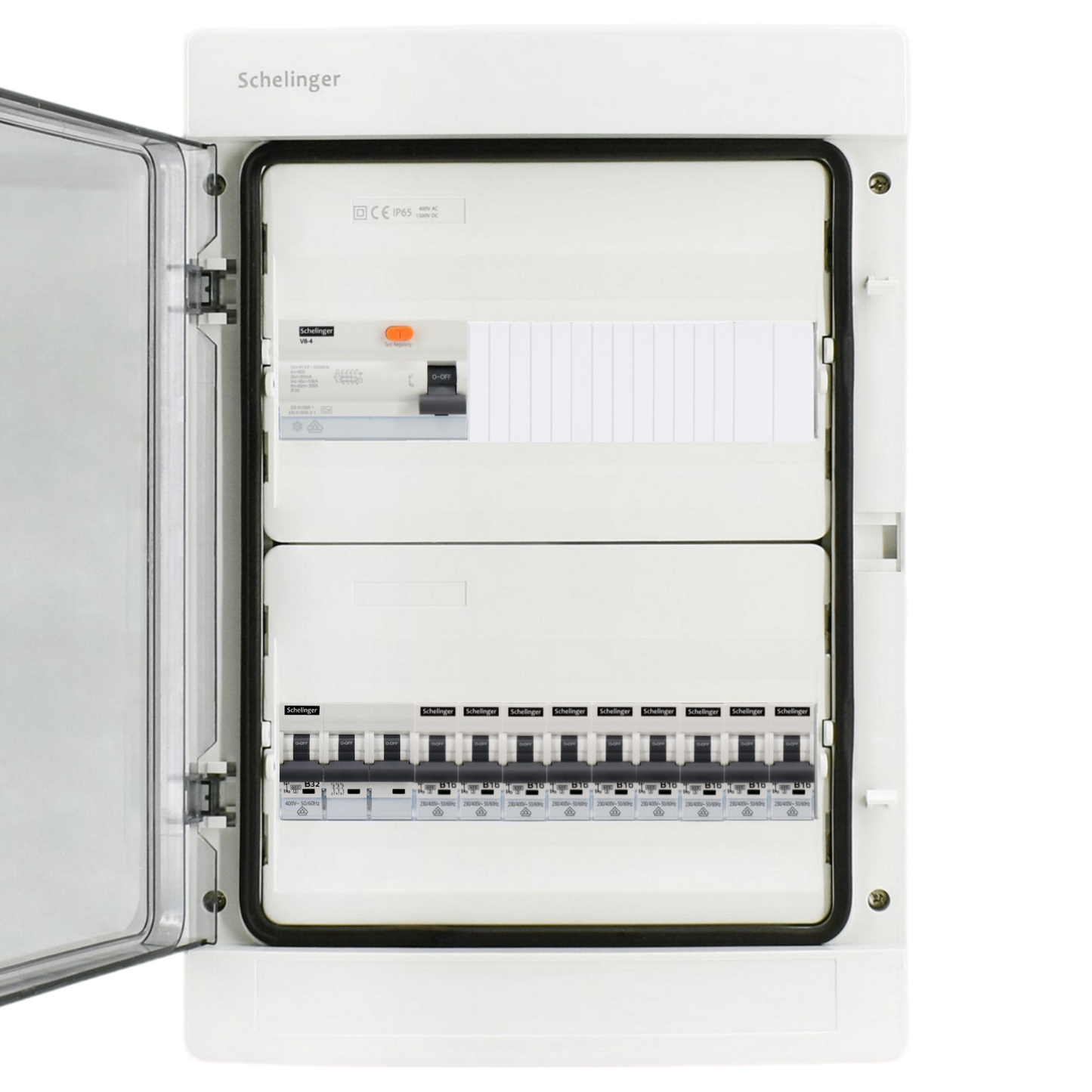 Sicherungskasten, 2,3,4,5 Reihig, Aufputz, Unterputz, Hohlwand, verdrahtet, VDE 1 x FI 40A/30mA + 1 x 3P LS B32  + 9 x 1P LS B16
