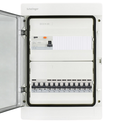 Sicherungskasten, 2,3,4,5 Reihig, Aufputz, Unterputz, Hohlwand, verdrahtet, VDE 1 x FI 40A/30mA + 1 x 3P LS B32  + 9 x 1P LS B16