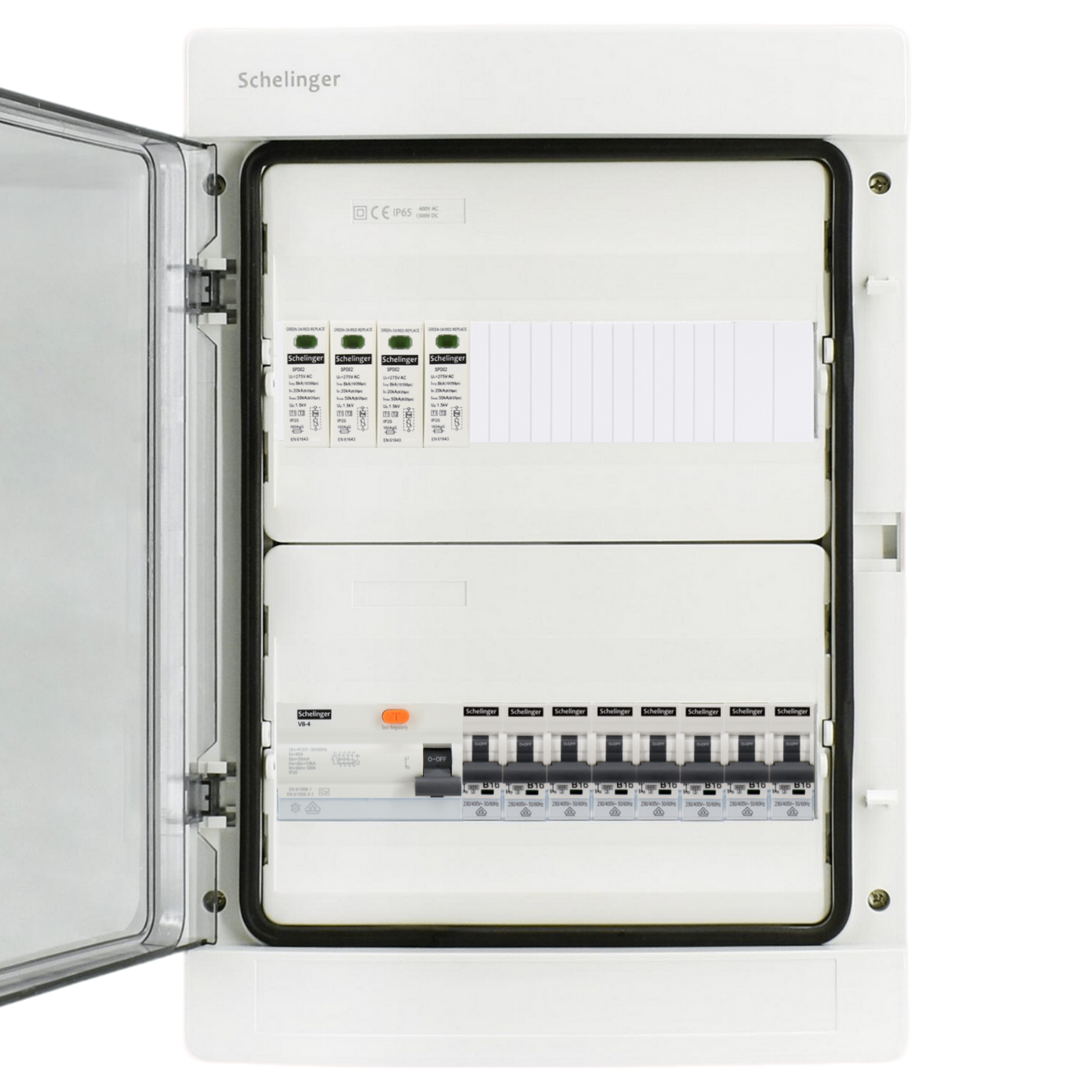 Sicherungskasten, 2,3,4,5 Reihig, Aufputz, Unterputz, Hohlwand, verdrahtet, VDE 1 x FI 40A/30mA + 8 x 1P LS B16
