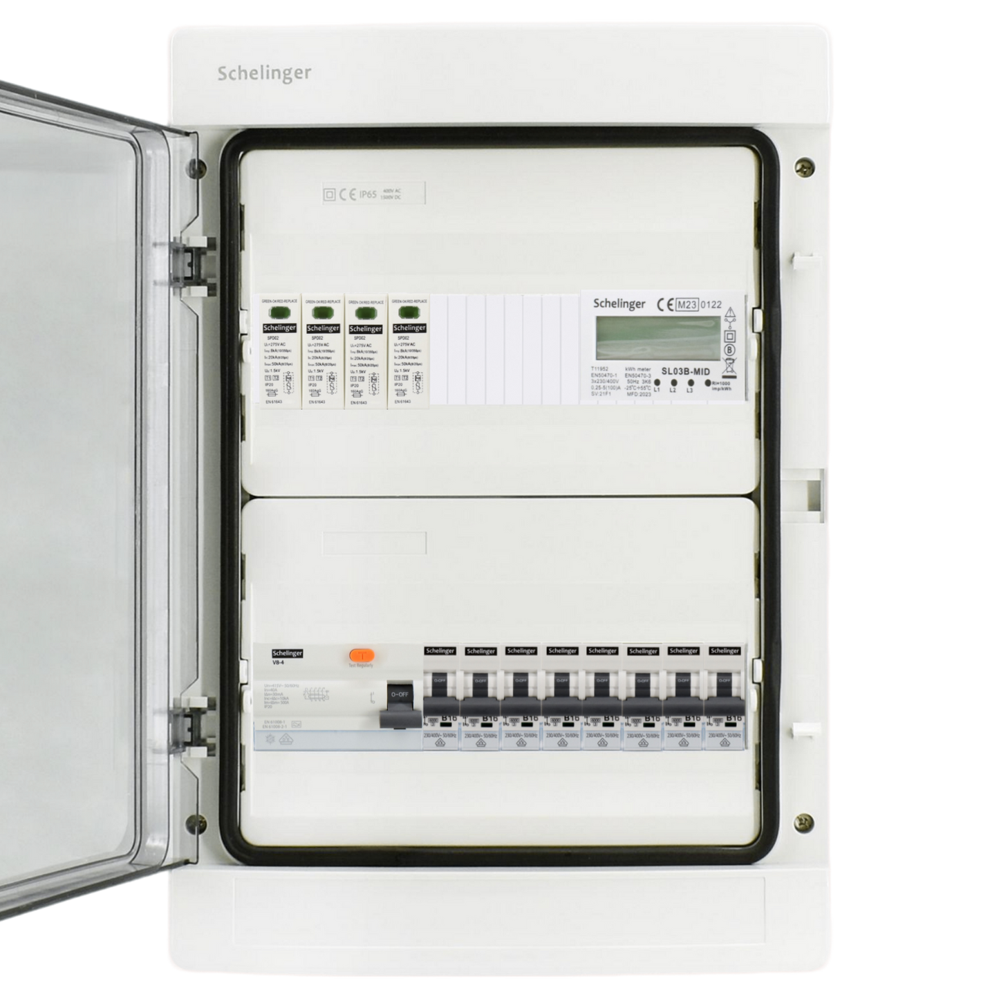 Sicherungskasten, 2,3,4,5 Reihig, Aufputz, Unterputz, Hohlwand, verdrahtet, VDE 1 x FI 40A/30mA + 8 x 1P LS B16