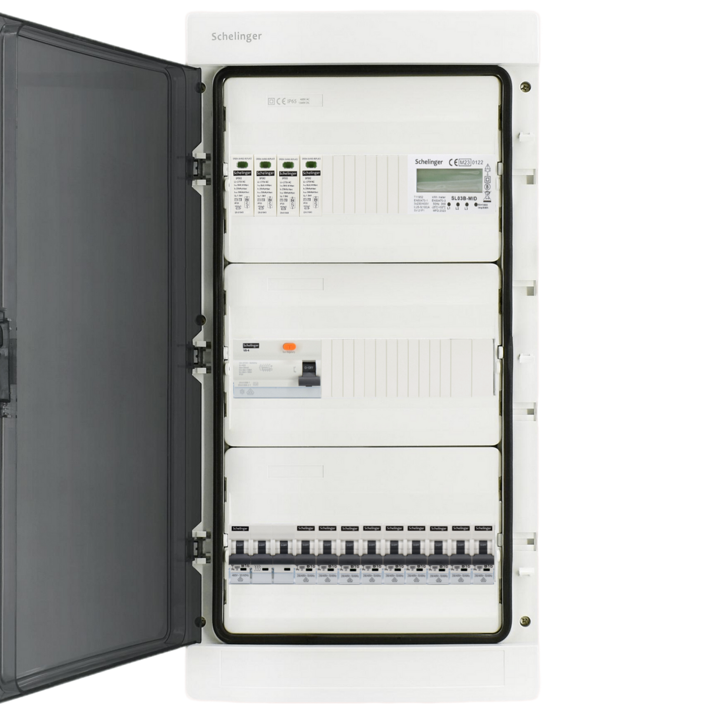 Sicherungskasten, 2,3,4,5 Reihig, Aufputz, Unterputz, Hohlwand, verdrahtet, VDE 1 x FI 40A/30mA + 1 x 3P LS B16  + 9 x 1P LS B16