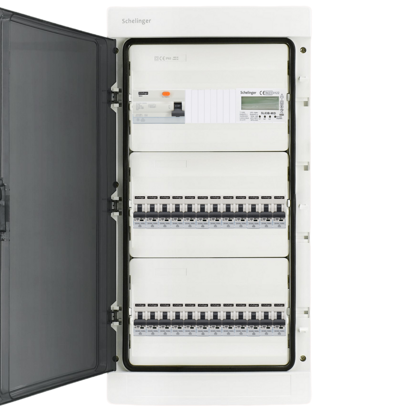 Sicherungskasten,3,4,5 Reihig, Aufputz, Unterputz, Hohlwand, verdrahtet, VDE 1 x FI 40A/30mA + 24 x 1P LS B16