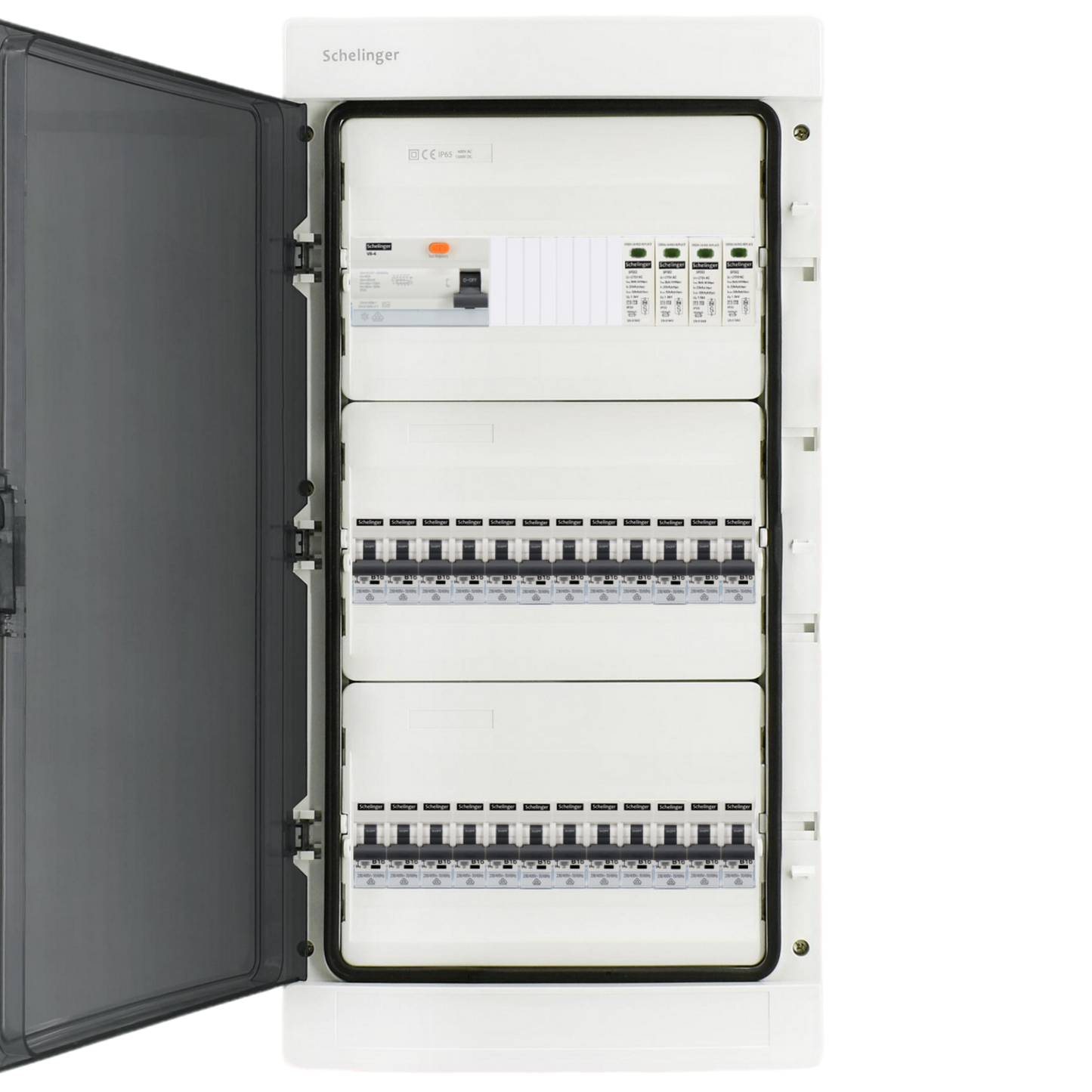 Sicherungskasten,3,4,5 Reihig, Aufputz, Unterputz, Hohlwand, verdrahtet, VDE 1 x FI 40A/30mA + 24 x 1P LS B16