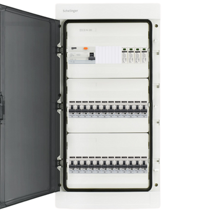 Sicherungskasten,3,4,5 Reihig, Aufputz, Unterputz, Hohlwand, verdrahtet, VDE 1 x FI 40A/30mA + 24 x 1P LS B16