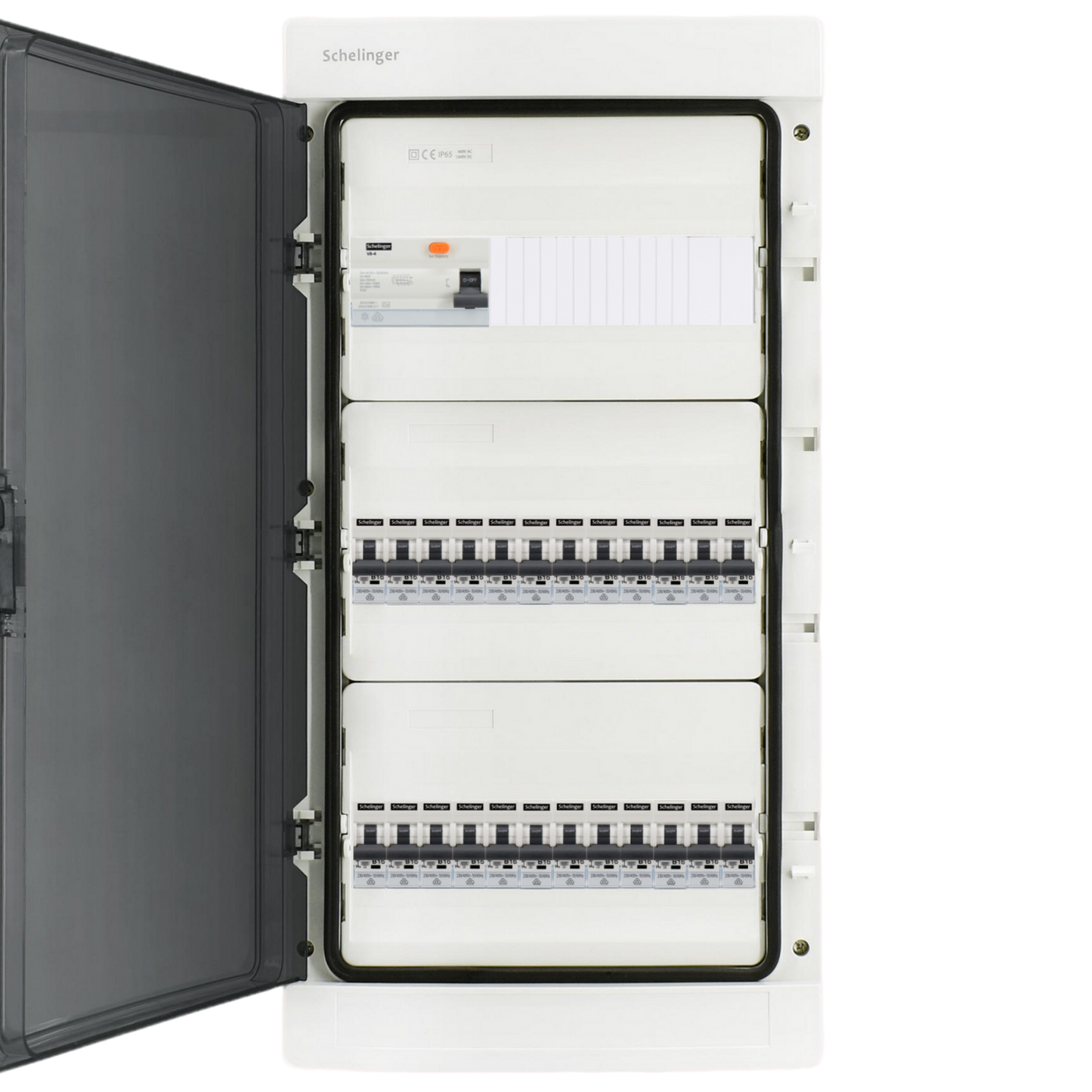 Sicherungskasten,3,4,5 Reihig, Aufputz, Unterputz, Hohlwand, verdrahtet, VDE 1 x FI 40A/30mA + 24 x 1P LS B16