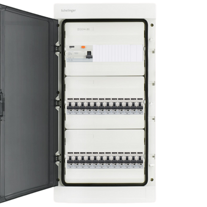 Sicherungskasten,3,4,5 Reihig, Aufputz, Unterputz, Hohlwand, verdrahtet, VDE 1 x FI 40A/30mA + 24 x 1P LS B16