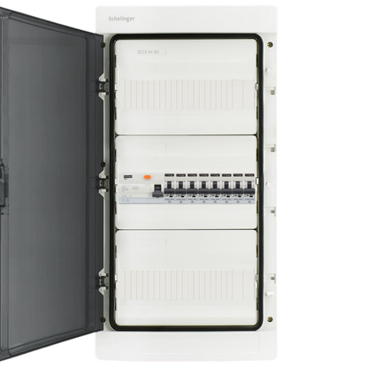 Sicherungskasten, 2,3,4,5 Reihig, Aufputz, Unterputz, Hohlwand, verdrahtet, VDE 1 x FI 40A/30mA + 8 x 1P LS B16