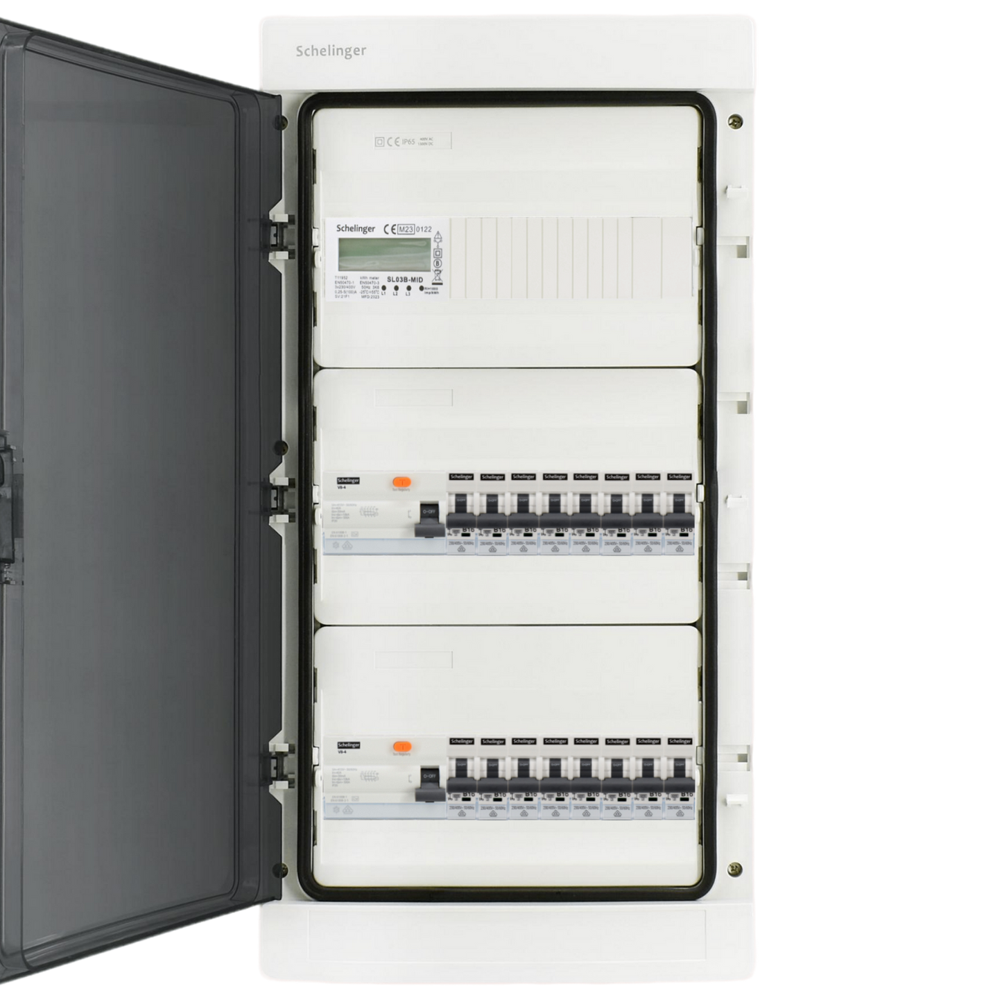 Sicherungskasten,3,4,5 Reihig, Aufputz, Unterputz, Hohlwand, verdrahtet, VDE 2 x FI 40A/30mA + 16 x 1P LS B16