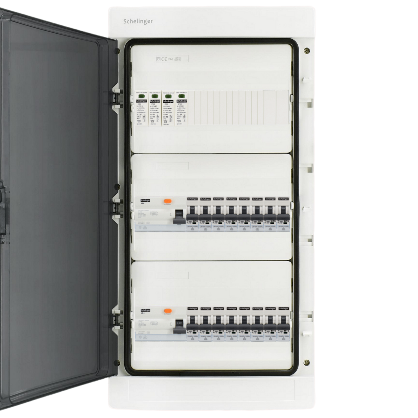 Sicherungskasten,3,4,5 Reihig, Aufputz, Unterputz, Hohlwand, verdrahtet, VDE 2 x FI 40A/30mA + 16 x 1P LS B16