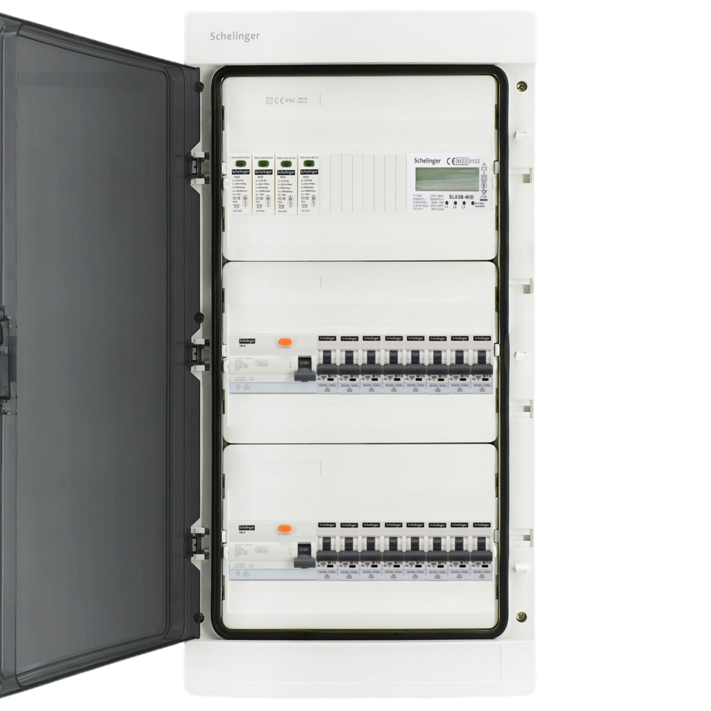 Sicherungskasten,3,4,5 Reihig, Aufputz, Unterputz, Hohlwand, verdrahtet, VDE 2 x FI 40A/30mA + 16 x 1P LS B16