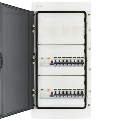Sicherungskasten,3,4,5 Reihig, Aufputz, Unterputz, Hohlwand, verdrahtet, VDE 2 x FI 40A/30mA + 16 x 1P LS B16