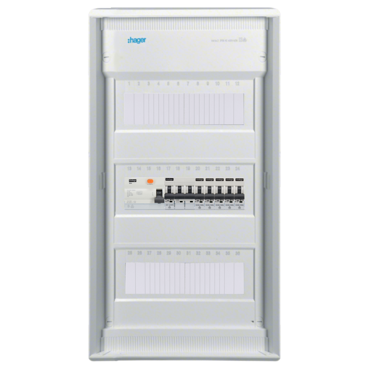 Sicherungskasten, 2,3,4,5 Reihig, Aufputz, Unterputz, Hohlwand, verdrahtet, VDE 1 x FI 40A/30mA + 1 x 3P LS B16 + 5 x 1P LS B16