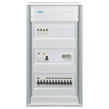 Sicherungskasten, 2,3,4,5 Reihig, Aufputz, Unterputz, Hohlwand, verdrahtet, VDE 1 x FI 40A/30mA + 1 x 3P LS B16  + 9 x 1P LS B16