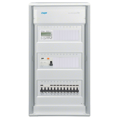 Sicherungskasten, 2,3,4,5 Reihig, Aufputz, Unterputz, Hohlwand, verdrahtet, VDE 1 x FI 40A/30mA + 1 x 3P LS B32  + 9 x 1P LS B16