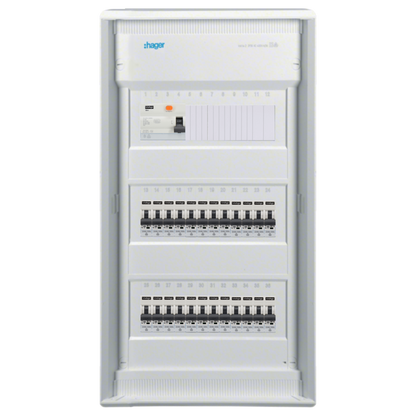 Sicherungskasten,3,4,5 Reihig, Aufputz, Unterputz, Hohlwand, verdrahtet, VDE 1 x FI 40A/30mA + 24 x 1P LS B16