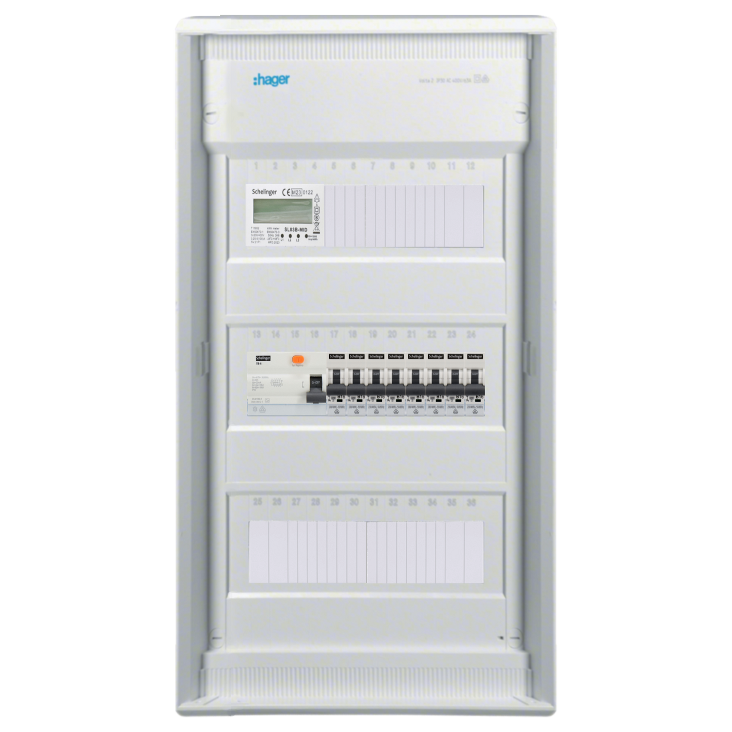 Sicherungskasten, 2,3,4,5 Reihig, Aufputz, Unterputz, Hohlwand, verdrahtet, VDE 1 x FI 40A/30mA + 8 x 1P LS B16
