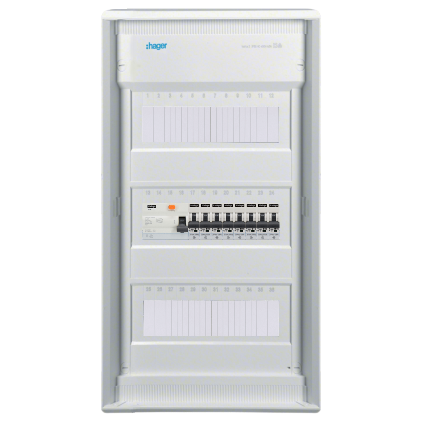 Sicherungskasten, 2,3,4,5 Reihig, Aufputz, Unterputz, Hohlwand, verdrahtet, VDE 1 x FI 40A/30mA + 8 x 1P LS B16