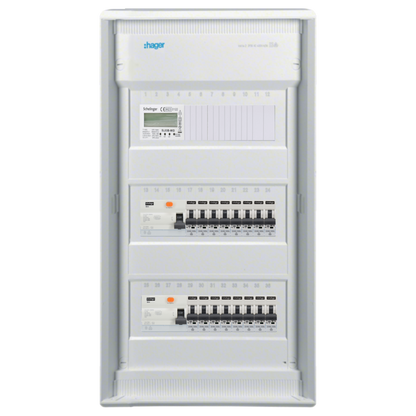 Sicherungskasten,3,4,5 Reihig, Aufputz, Unterputz, Hohlwand, verdrahtet, VDE 2 x FI 40A/30mA + 16 x 1P LS B16