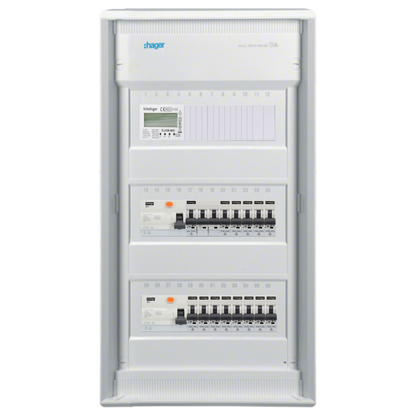 Sicherungskasten,3,4,5 Reihig, Aufputz, Unterputz, Hohlwand, verdrahtet, VDE 2 x FI 40A/30mA + 1 x 3P LS B16 + 13 x 1P LS B16