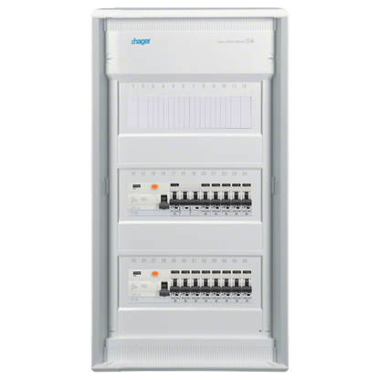Sicherungskasten,3,4,5 Reihig, Aufputz, Unterputz, Hohlwand, verdrahtet, VDE 2 x FI 40A/30mA + 1 x 3P LS B16 + 13 x 1P LS B16