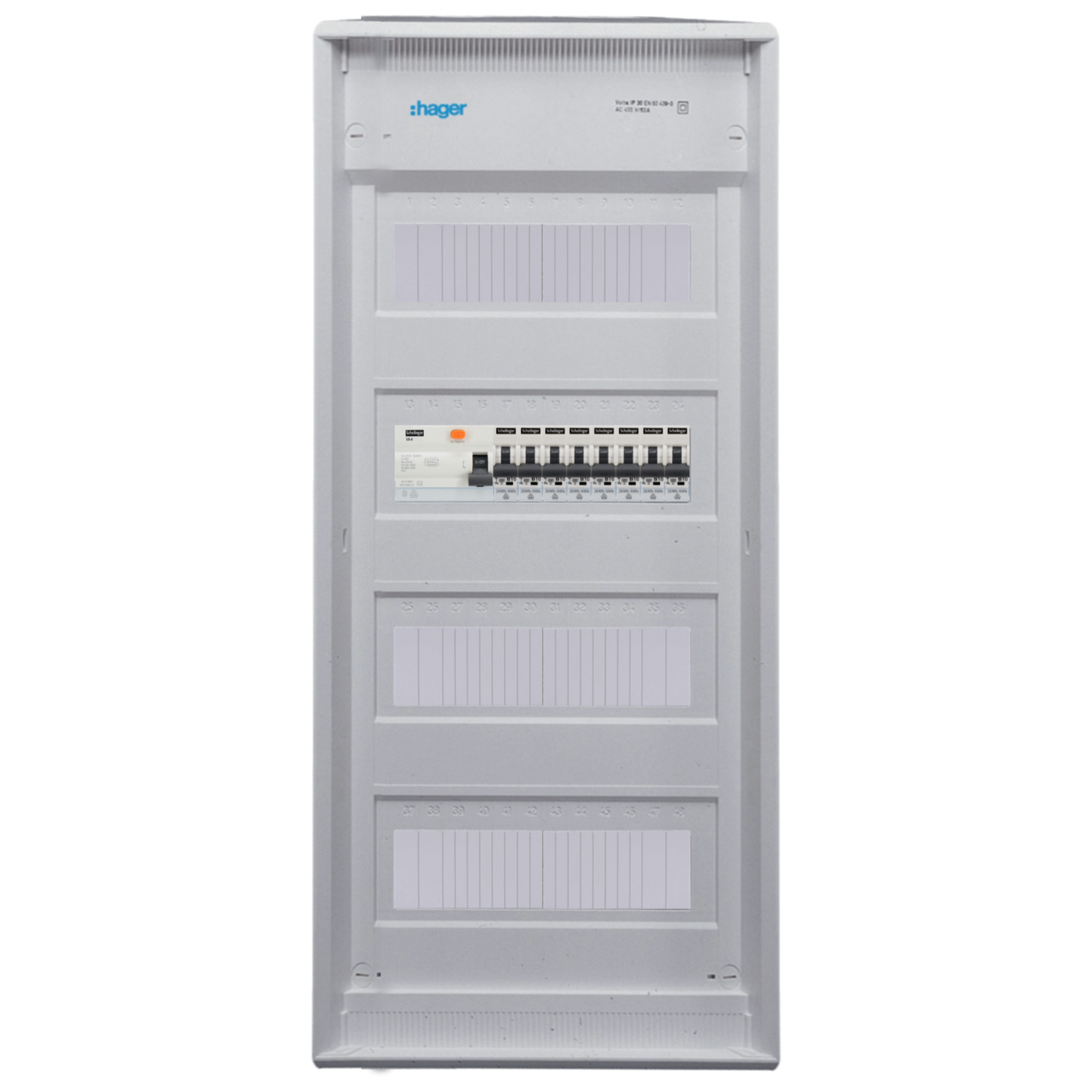 Sicherungskasten, 2,3,4,5 Reihig, Aufputz, Unterputz, Hohlwand, verdrahtet, VDE 1 x FI 40A/30mA + 8 x 1P LS B16