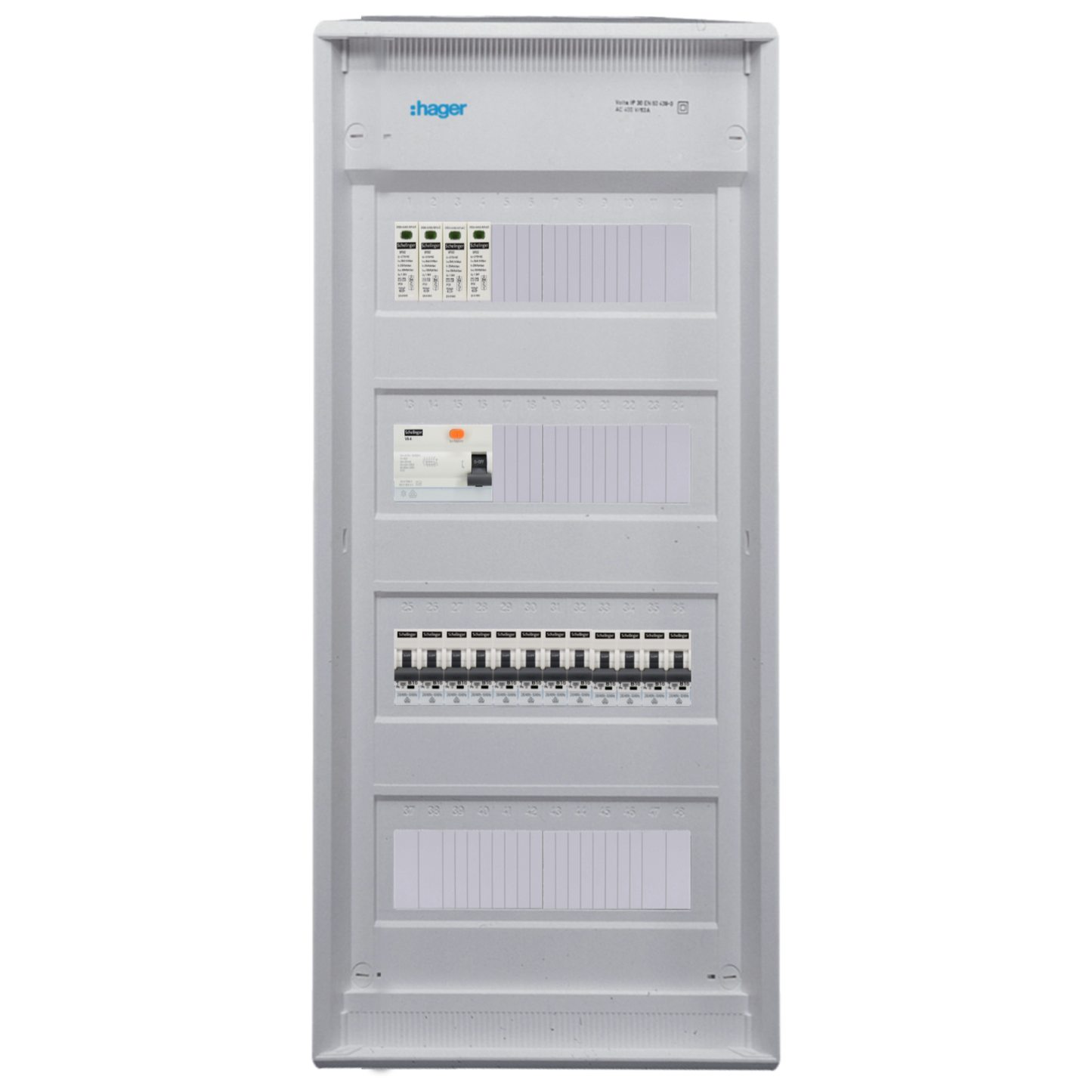 Sicherungskasten, 2,3,4,5 Reihig, Aufputz, Unterputz, Hohlwand, verdrahtet, VDE 1 x FI 40A/30mA + 12 x 1P LS B16
