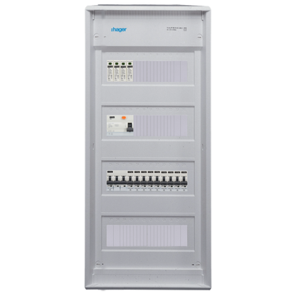 Sicherungskasten, 2,3,4,5 Reihig, Aufputz, Unterputz, Hohlwand, verdrahtet, VDE 1 x FI 40A/30mA + 1 x 3P LS B32  + 9 x 1P LS B16