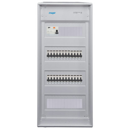 Sicherungskasten,3,4,5 Reihig, Aufputz, Unterputz, Hohlwand, verdrahtet, VDE 1 x FI 40A/30mA + 24 x 1P LS B16