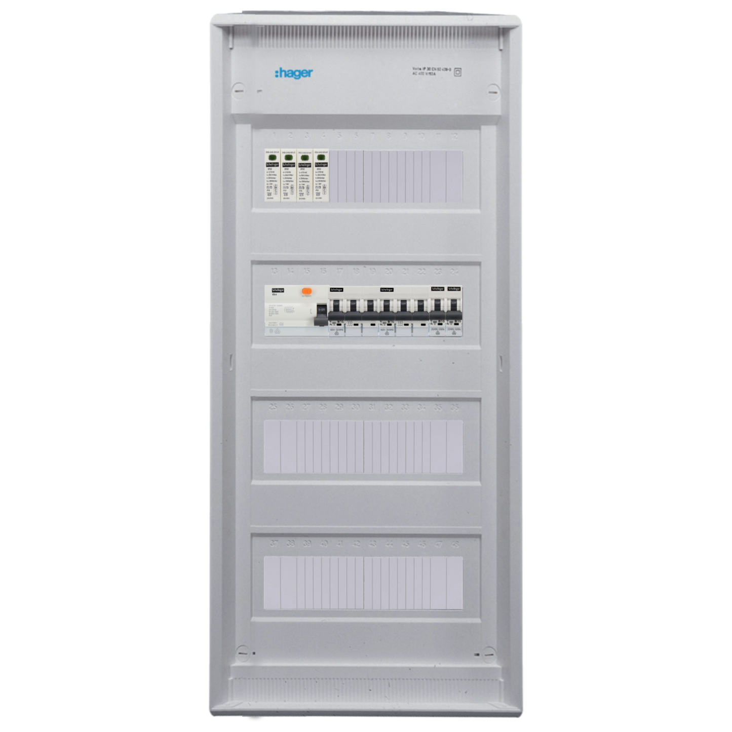 Sicherungskasten, 2,3,4,5 Reihig, Aufputz, Unterputz, Hohlwand, verdrahtet, VDE 1 x FI 40A/30mA + 2 x 3P LS B16 + 2 x 1P LS B16