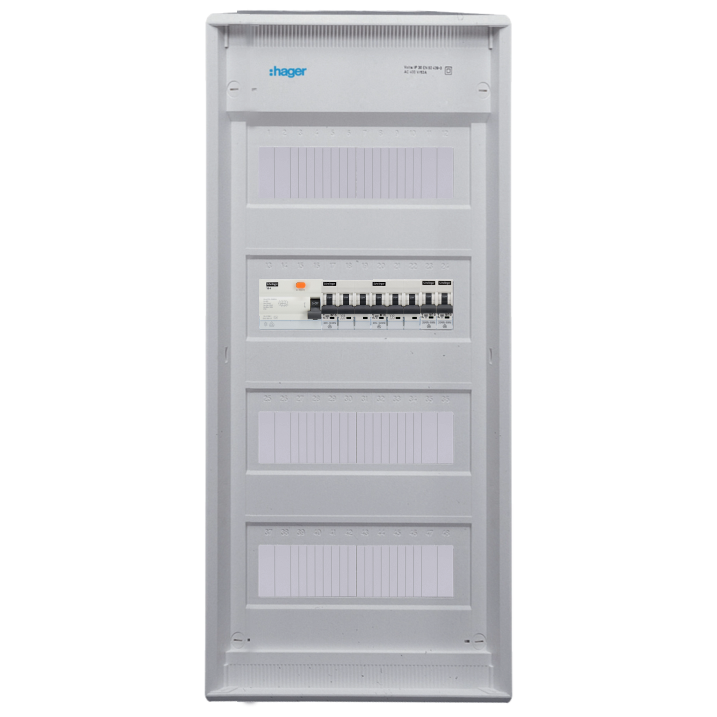 Sicherungskasten, 2,3,4,5 Reihig, Aufputz, Unterputz, Hohlwand, verdrahtet, VDE 1 x FI 40A/30mA + 2 x 3P LS B16 + 2 x 1P LS B16