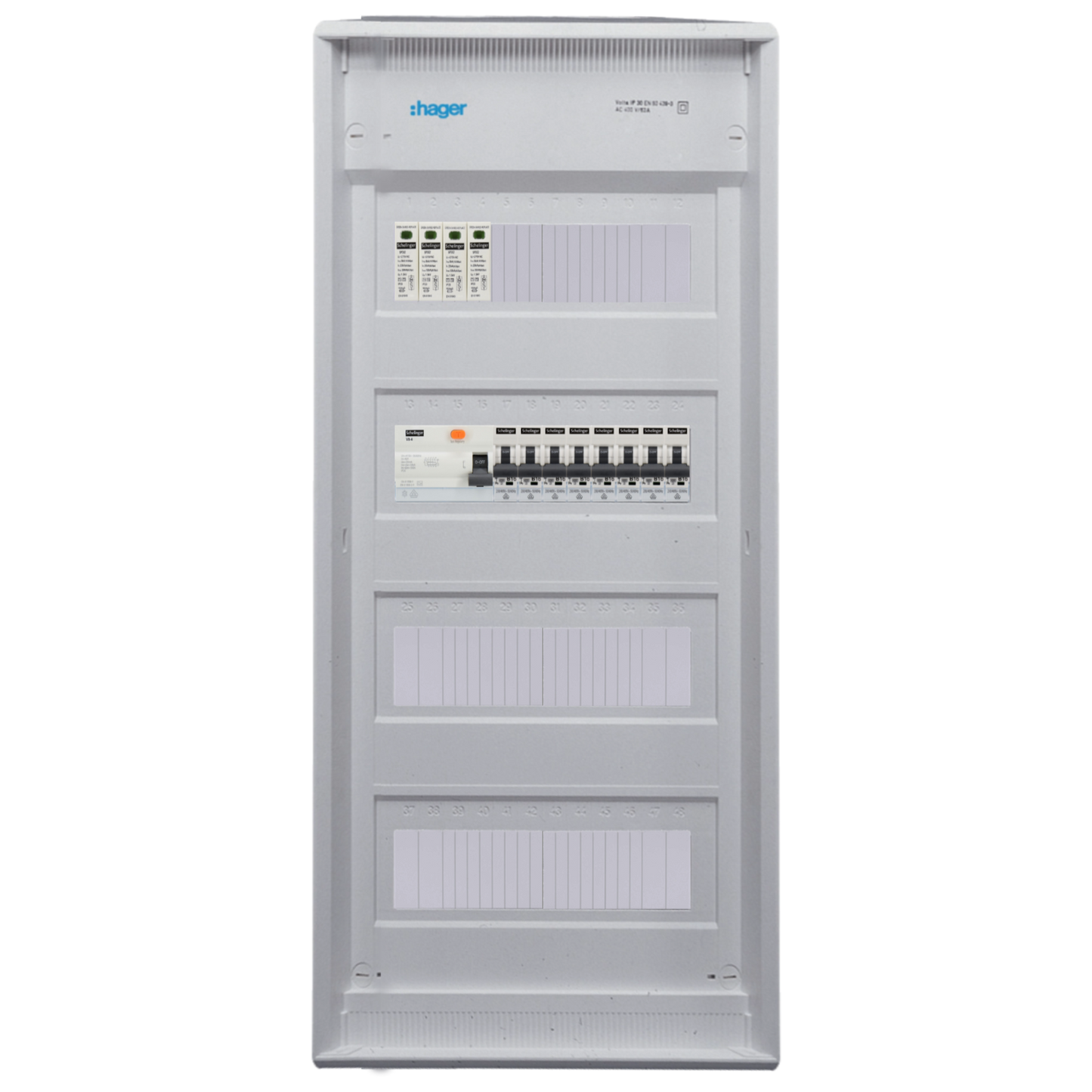 Sicherungskasten, 2,3,4,5 Reihig, Aufputz, Unterputz, Hohlwand, verdrahtet, VDE 1 x FI 40A/30mA + 8 x 1P LS B16