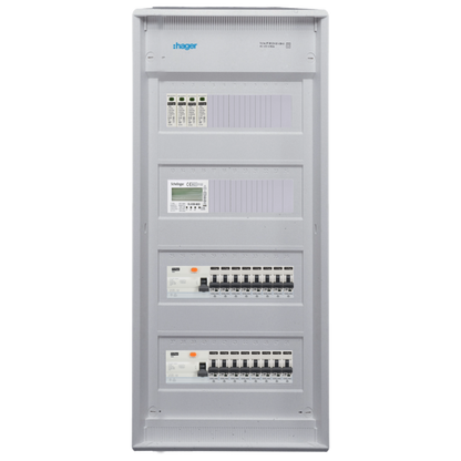 Sicherungskasten,3,4,5 Reihig, Aufputz, Unterputz, Hohlwand, verdrahtet, VDE 2 x FI 40A/30mA + 16 x 1P LS B16
