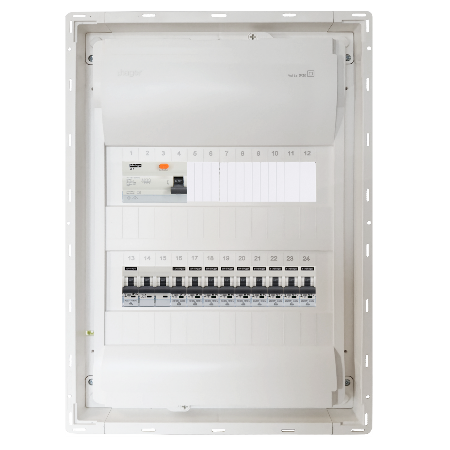 Sicherungskasten, 2,3,4,5 Reihig, Aufputz, Unterputz, Hohlwand, verdrahtet, VDE 1 x FI 40A/30mA + 1 x 3P LS B16  + 9 x 1P LS B16