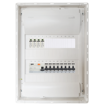 Sicherungskasten, 2,3,4,5 Reihig, Aufputz, Unterputz, Hohlwand, verdrahtet, VDE 1 x FI 40A/30mA + 8 x 1P LS B16