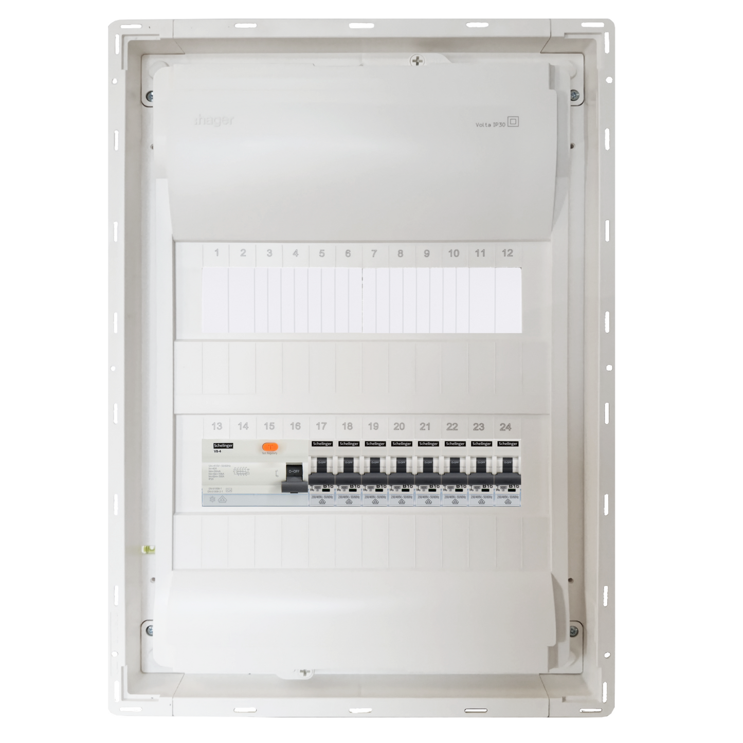 Sicherungskasten, 2,3,4,5 Reihig, Aufputz, Unterputz, Hohlwand, verdrahtet, VDE 1 x FI 40A/30mA + 8 x 1P LS B16