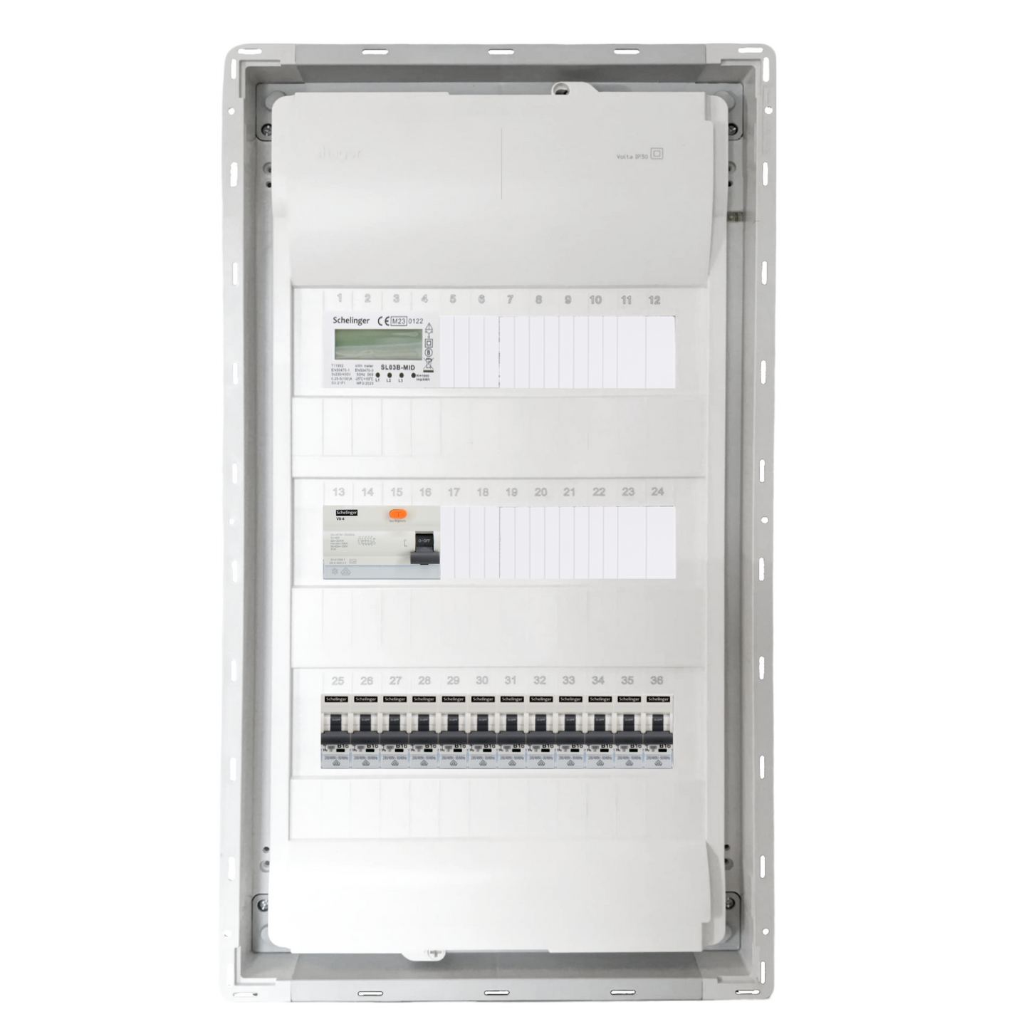 Sicherungskasten, 2,3,4,5 Reihig, Aufputz, Unterputz, Hohlwand, verdrahtet, VDE 1 x FI 40A/30mA + 12 x 1P LS B16