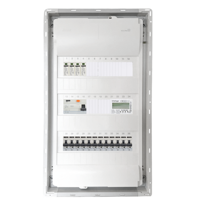 Sicherungskasten, 2,3,4,5 Reihig, Aufputz, Unterputz, Hohlwand, verdrahtet, VDE 1 x FI 40A/30mA + 12 x 1P LS B16