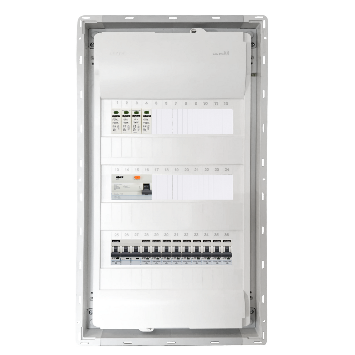 Sicherungskasten, 2,3,4,5 Reihig, Aufputz, Unterputz, Hohlwand, verdrahtet, VDE 1 x FI 40A/30mA + 1 x 3P LS B16  + 9 x 1P LS B16