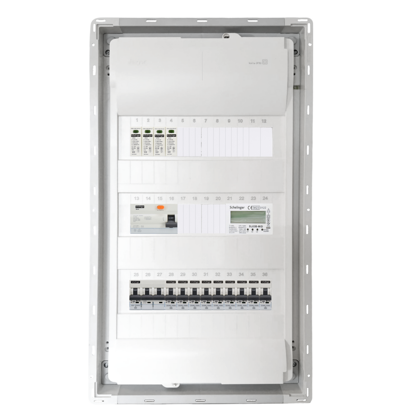 Sicherungskasten, 2,3,4,5 Reihig, Aufputz, Unterputz, Hohlwand, verdrahtet, VDE 1 x FI 40A/30mA + 1 x 3P LS B16  + 9 x 1P LS B16