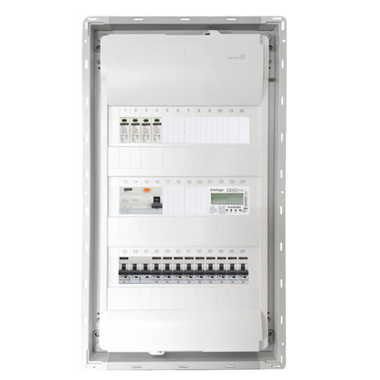 Sicherungskasten, 2,3,4,5 Reihig, Aufputz, Unterputz, Hohlwand, verdrahtet, VDE 1 x FI 40A/30mA + 1 x 3P LS B32  + 9 x 1P LS B16