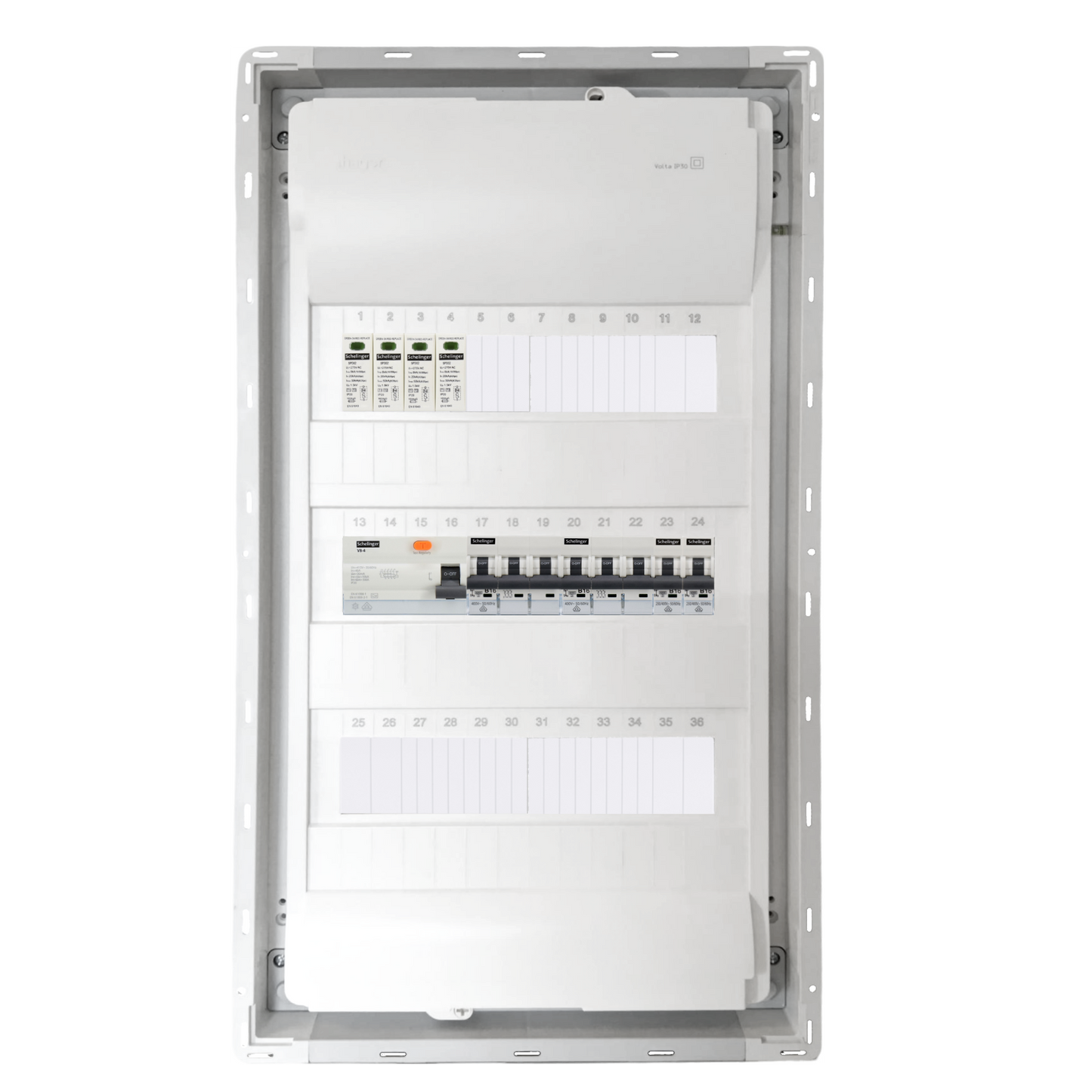 Sicherungskasten, 2,3,4,5 Reihig, Aufputz, Unterputz, Hohlwand, verdrahtet, VDE 1 x FI 40A/30mA + 2 x 3P LS B16 + 2 x 1P LS B16