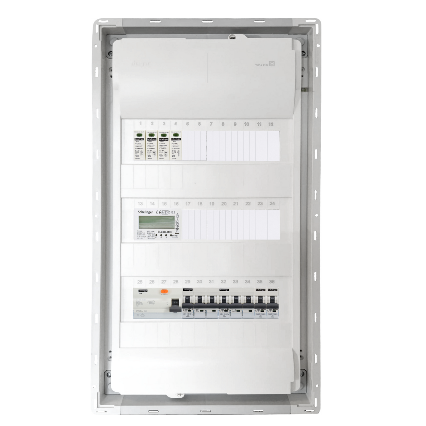 Sicherungskasten, 2,3,4,5 Reihig, Aufputz, Unterputz, Hohlwand, verdrahtet, VDE 1 x FI 40A/30mA + 2 x 3P LS B16 + 2 x 1P LS B16