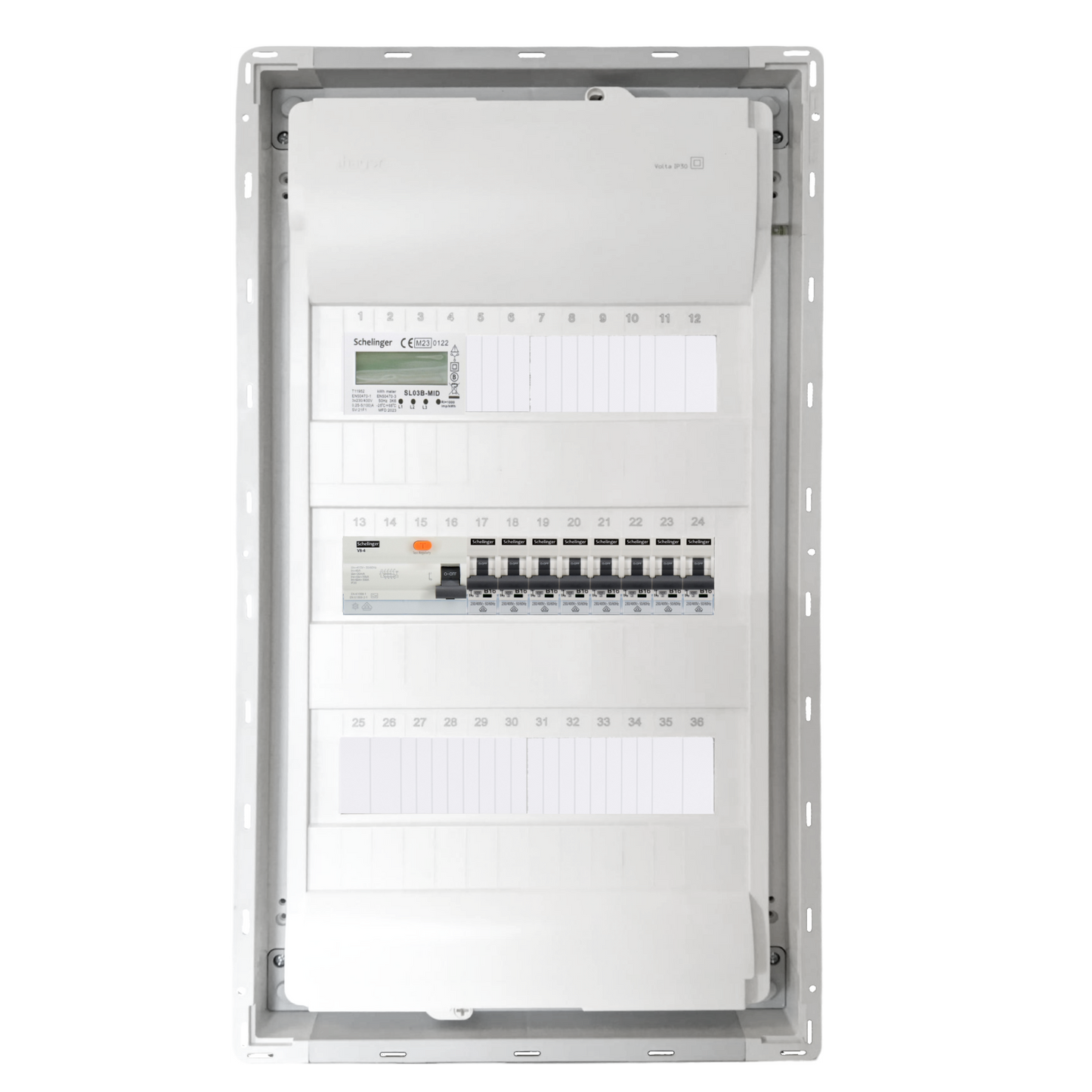 Sicherungskasten, 2,3,4,5 Reihig, Aufputz, Unterputz, Hohlwand, verdrahtet, VDE 1 x FI 40A/30mA + 8 x 1P LS B16