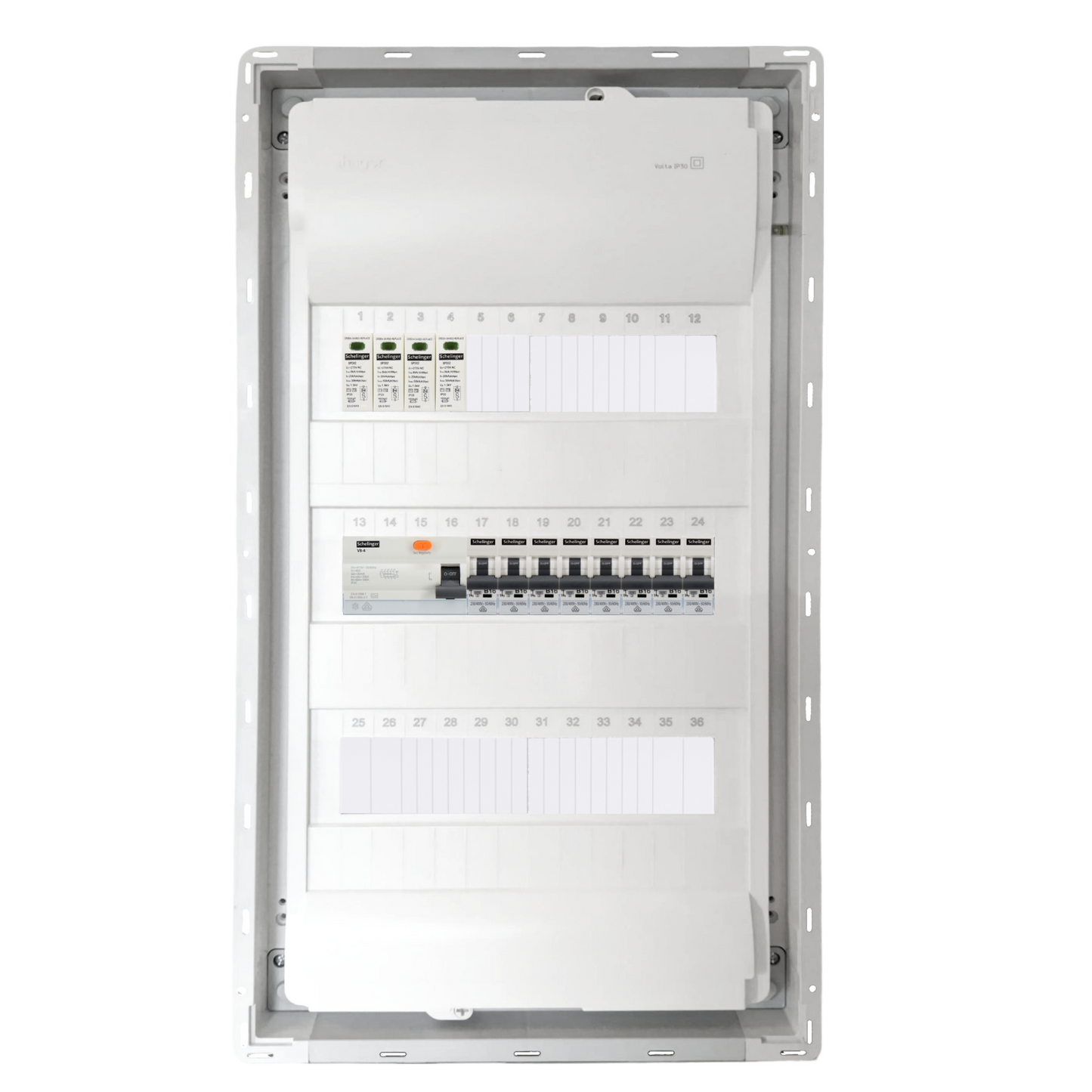 Sicherungskasten, 2,3,4,5 Reihig, Aufputz, Unterputz, Hohlwand, verdrahtet, VDE 1 x FI 40A/30mA + 8 x 1P LS B16